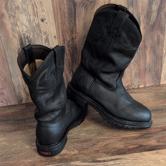 Rocky Original Ride Branson Roper Waterproof Black Western Cowboy Boots 10W